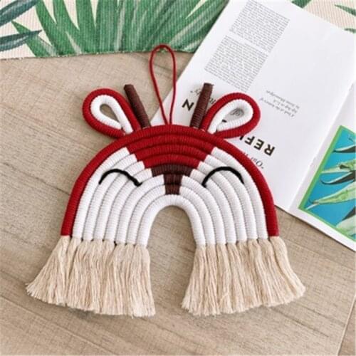 Nordic Style Deer Lion Macrame Rainbow Wall Hanging Home Decoration for Kids Room Decor Woven Tapestry Wall Hang Pendant