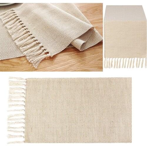 Table Runner Burlap Jute Linen Rustic Woven Tablecloth Setting With Fringe For Wedding Christmas Home Party Decorations 13*72"