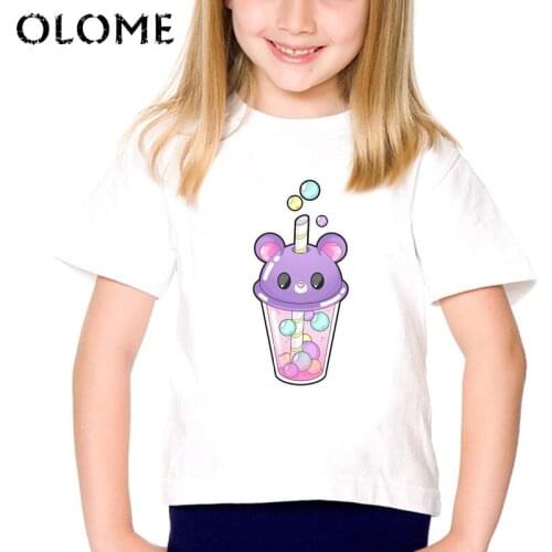 Newest 2019 Kawaii Tea cup print Baby Girls T-Shirt Summer cute T shirt funny Colorful bubbles O-Neck Casual Kids Tops Tee