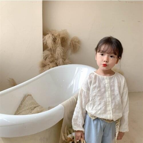 2021 new style girls lace shirt fashion autumn full sleeve cotton kids top 2-8 years WU106