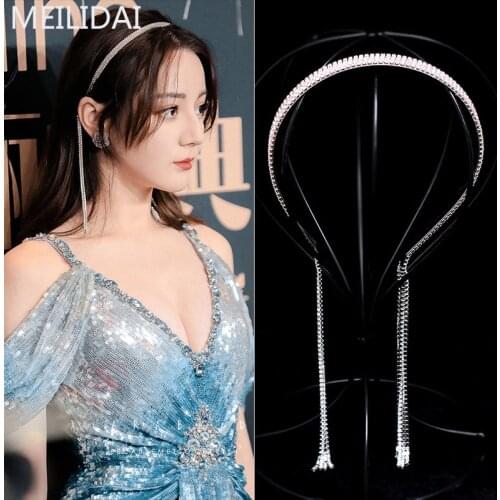 MeiLD Crystal Tassel Hairband Charms Shinny Luxury Rhinestone Long Drop Hair Hoop Head Band For Women Hair Accessories Wholesale