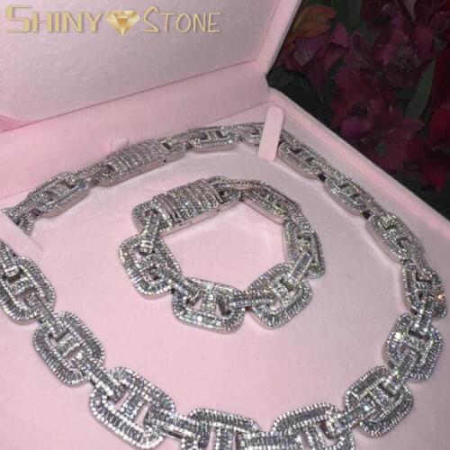 HipHop Full Iced Out Cubic Zirconia Gold Plated New Color Cuban Choker Chain Necklace Baguette 5A CZ Lock Pin Link Chain Jewelry