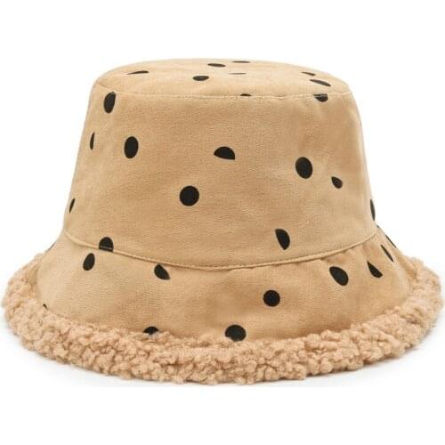 Autumn Winter Warm Dot Bucket Hat Women Soft Lamb Wool Ladies Fisherman Cap Fashion Outdoor Thick Plush Panama Bonnet For Girls