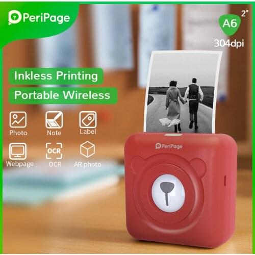 PeriPage Portable Thermal Bluetooth Printer 304dpi Red Thermal Picture Photo Label Wireless Mini Printer A6