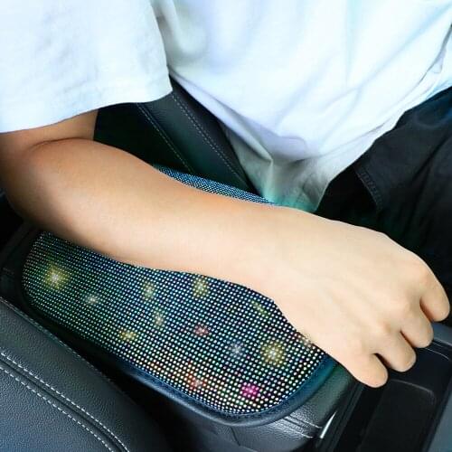 Crystal Auto Seat Armrests Cover Pad Cars Storage Carpet Protector Rhinestone Vehicle Arm Rest Box Cushion Car Armrest Mat