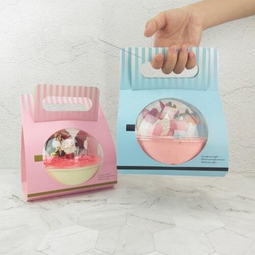 Clear Round Plastic Mousse Cup Ball with Paper Handle Box Cupcake Boxes Dessert Cake Box W9235
