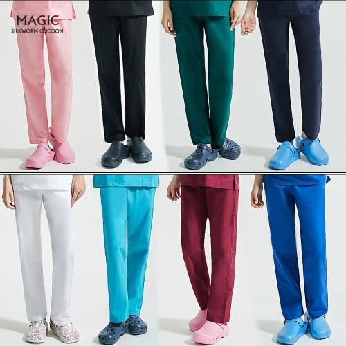 Beauty salon work long pants female scrubs pants slim white blue pants Pet Grooming Agency work scrub Trousers Beautician pants
