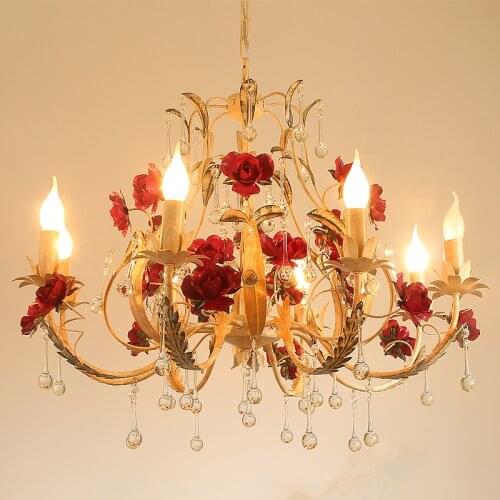 Retro Style Chandeliers Ceiling Pastoral Chandelier Tieyi Flower Living Room Dining Room Candle Lamp Nordic Crystal Lamp Luxury