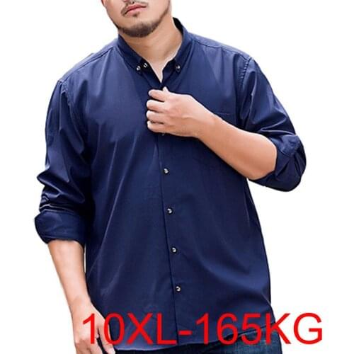Autumn Spring men shirts 10XL Bust 160cm 5XL 6XL 7XL 8XL 9XL MFERLIER large size shirts men 5 colors