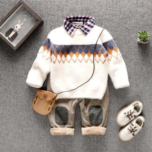 2020 Boy Mink Hair Sweater Autumn Winter Children Socket Sweater Baby Thickening Boys' Sweater Thermal Underwear Cool Trend