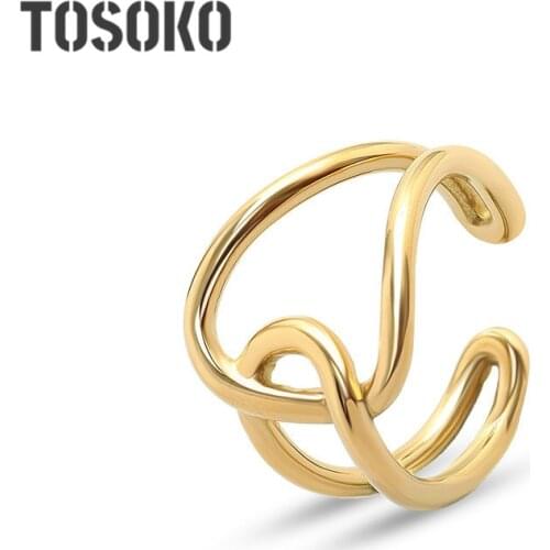 TOSOKO Stainless Steel Jewelry Geometric Chain Twist Ring Knot Fashion Ring For Female BSA130