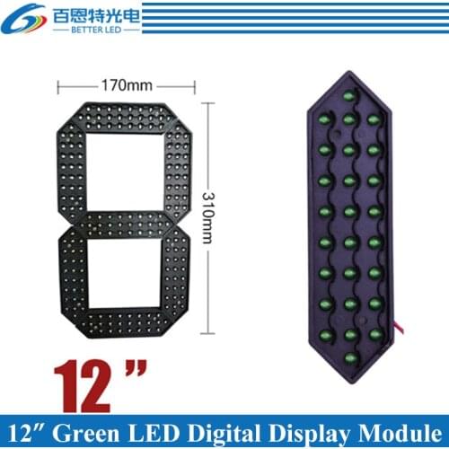 4pcs/lot 12" Green Color Outdoor 7 Seven Segment LED Digital Number Module for Gas Price LED Display module