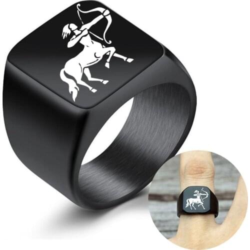 YWSHK New 12 Constellation Square Ring Men Black Ring Finger Twelve Constellations Couple Jewelry Birthday Anniversary Gift