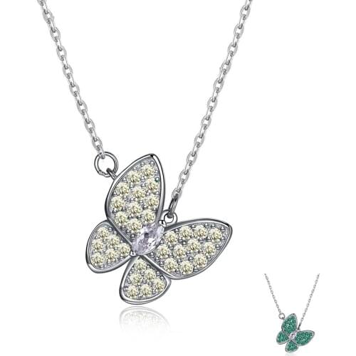 ZEMIOR Genuine 100% 925 Sterling Silver Butterfly Necklaces Pendant Dazzling Cubic Zirconia Necklace Womens Gifts Fine Jewelry