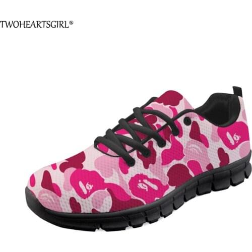 Twoheartsgirl Camouflage Women Fashion Sneakers Breathable Female Mesh Walking Shoes Personalized Classic Women Flats Ladies