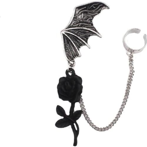 Gothic Black Rose Bat Wing Drop Earrings Punk Cool Fashion Trendy Animal Wing Dangle Earrings For Women Men Statement Jewelry