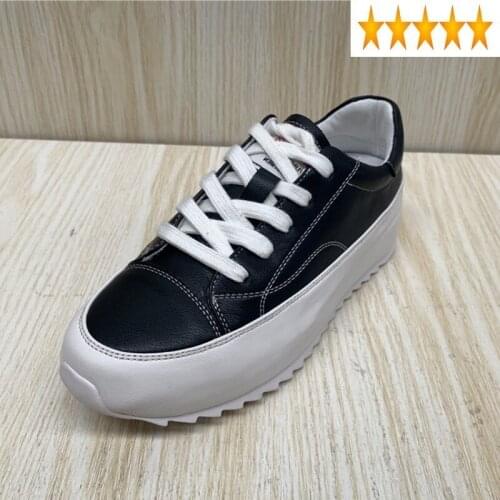 Women Autumn Height Platform Increased Round Toe White Sneakers Lace Up Preppy Style Genuine Leather Casual Shoes Trainer