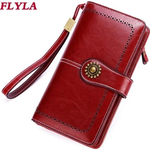 New Women Leather Wallet RFID Retro Large-capacity Zipper Buckle Clutch Fashion Purses for Women