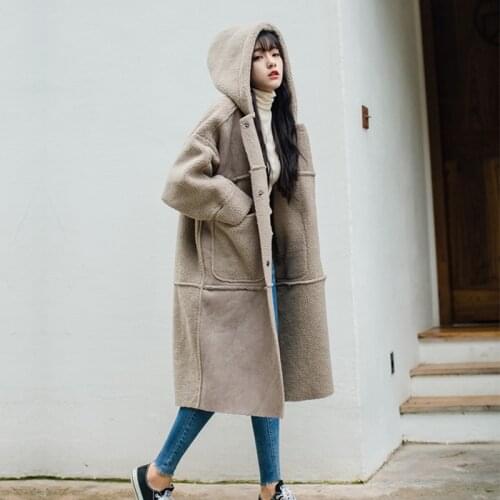 Winter lambs wool coat female fur one more loose over-the-knee deerskin flocking hooded in long cotton cotton-padded jacket