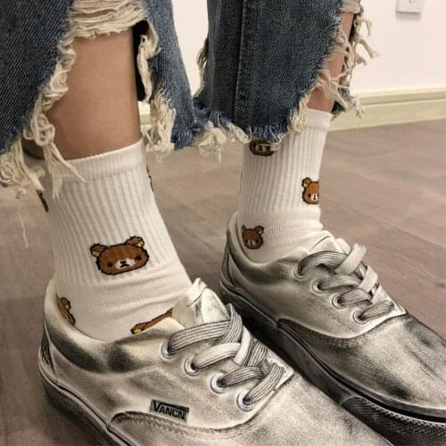 1 Pair of Cute cartoon womens pure Cotton socks cute and Fashionable bear socks five Colors of pure Cotton Female socks