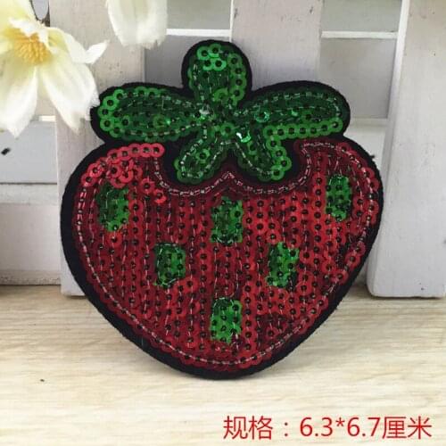 6.3*6.7cm 10 pcs Embroidered Applique Sequins strawberry Patch Iron On Sew DIY Craft children Clothes Decorction