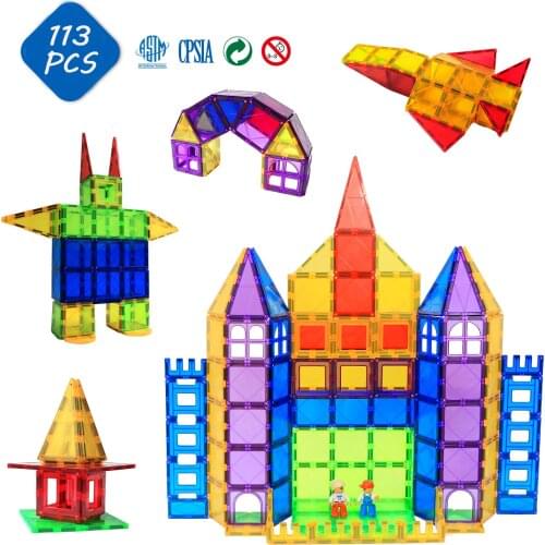 113PCS Big Size Magnetic Building Blocks Set Magnetic Constructor Designer Kids Magnet Toys Magnetic Tiles Designer for Children