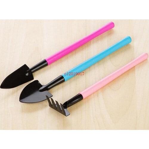 3PCS/SET Mini Shovel Spade Rake Metal Head Garden Gardening Plant Tools Set with Colorful Wooden Handle