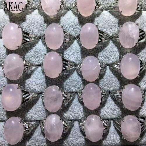 AKAC 3rings/set big size approx13*17mm natural pink quartz adjustable white copper ring wholesale