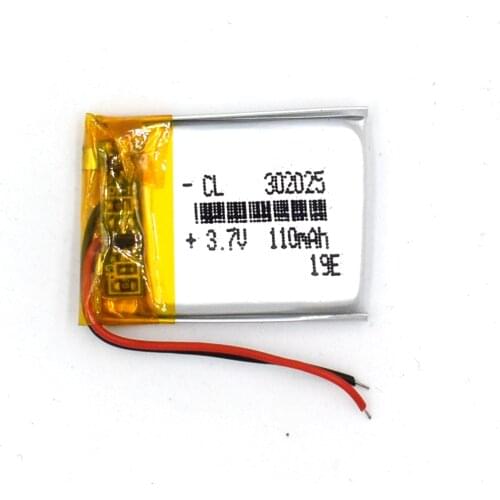 ABAOS 3.7V 110mAH 302025 2Wire Li-Polymer Rechargeable Lithium Li-ion Battery For Toy Recorder GPS MP3 MP4 Bluetooth Glasses Nav