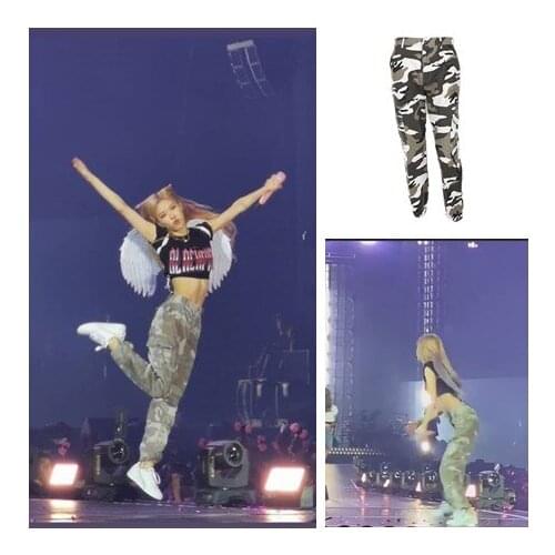 Korean Celebrity hip hop Women High Waist Camo large pocket Cargo Trousers fashion autumn streetwear ladies High Waist pants