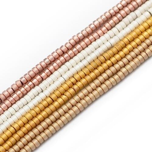 JHNBY Flat Round Hematite 3.5mm 185pcs Matte Rose Gold Cylinder Natural Stone Spacer loose Beads For Jewelry Making Diy Findings