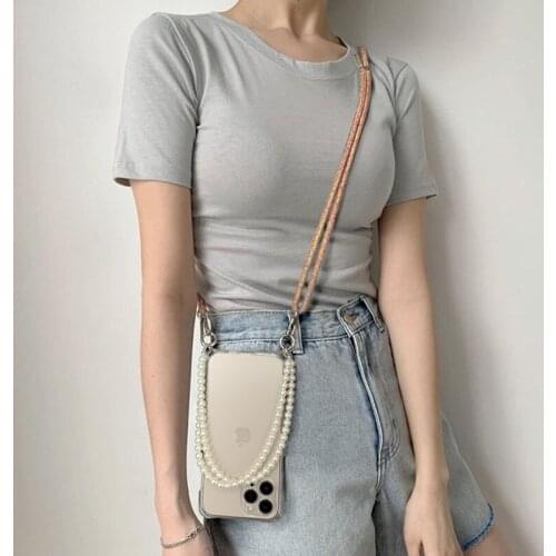 Pearls Bracelet Chain Necklace Crossbody Case For iPhone 12 11 Pro Max X XR XS 7 8 Plus SE2 Case Clear TPU Shockproof Back Cover