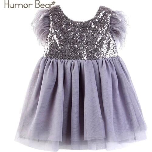 Humor Bear New Summer Girls Dress Children Clothing Girls Clothes Sequined eather Mesh Princess Dress Baby Girls Clothing