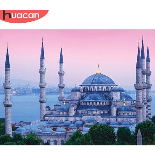 HUACAN Full Square 5D DIY Diamond Painting Mosque Diamond Embroidery Religion Diamond Mosaic Set Picture Of Rhinestones Handmade