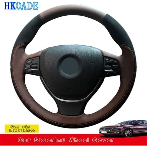 DIY Black Soft Genuine Leather Car Accessories Steering Wheel Cover For BMW F10 2014 520i 528i 2013 2014 730Li 740Li 750Li