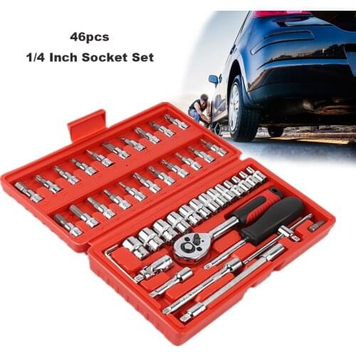 Car Repair Tool 46pcs 1/4-Inch Socket Set Car Repair Tool Ratchet Torque Wrench Combo Tools Kit Auto Repairing Tool Set