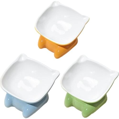 Cat Ceramic Feeding Bowl High-footed Practical Pet Rice Bowl Inclined Neck Protection Cat Feeder Bowl Food Container Pet Supplie