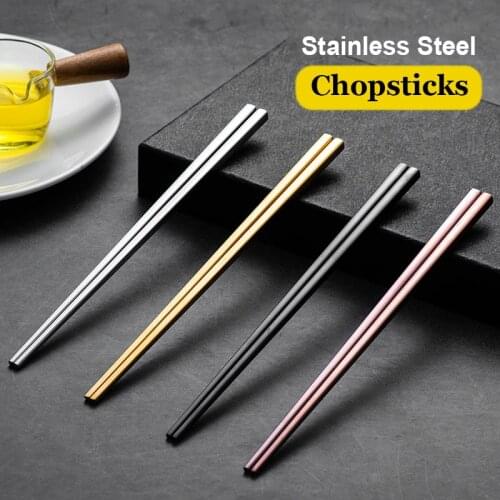 High Quality 304 Stainless Steel Chinese Chopsticks Non-Slip Reusable Metal Chopsticks for Sushi Food Tableware Kitchen Tools