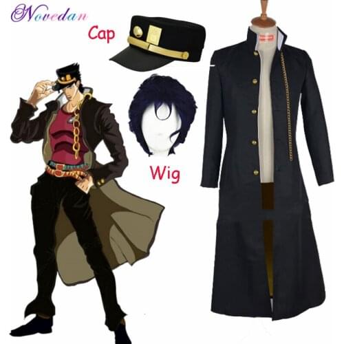 Anime JoJo Bizarre Adventure Jotaro Kujo Cosplay Costume Joseph Army Military Jacket Coat JoJo Hat Cap+Badge Wig Halloween