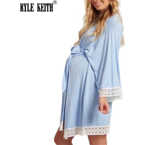 Maternity Pregnant Women Lace Stitching Cardigan Breastfeeding Robes Pajamas Pregnancy Mom Nightwear Sleepwear Dress