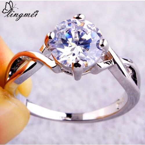 Lingmei Drop Shipping Wholesale Wedding Round White CZ Silver Color Ring Size 6-9 10 Fashion Popular Saucy Jewelry Women