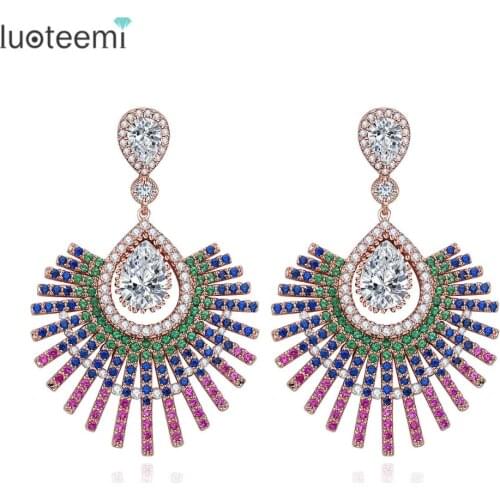 LUOTEEMI Fashion Bohemia Style Big Pendant Earrings Exaggerated Atmosphere Micro Paved Multi CZ Brincos for Women Party Jewelry