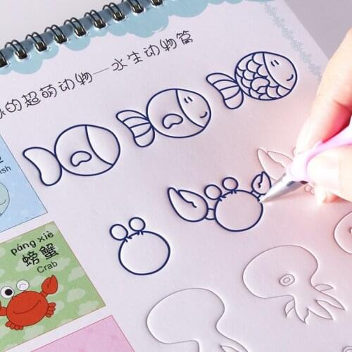 Reused Painting Writing Copybook + Pens Handwriting Groove Training Notebook Auto Fades for Kids Children