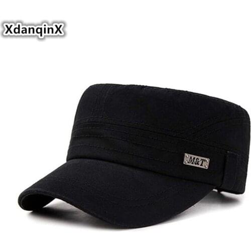 XdanqinX Mens Cap 100% Cotton Army Military Hat Snapback Flat Caps For Men Adjustable Size Vintage Fitted Cap Dad Fishing Hats