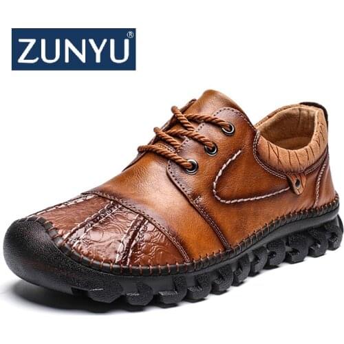 ZUNYU New High Quality Genuine Leather Men Shoes Spring Work Safety Casual Shoes Fashion Flats Loafers Moccasins Big Size 39-48