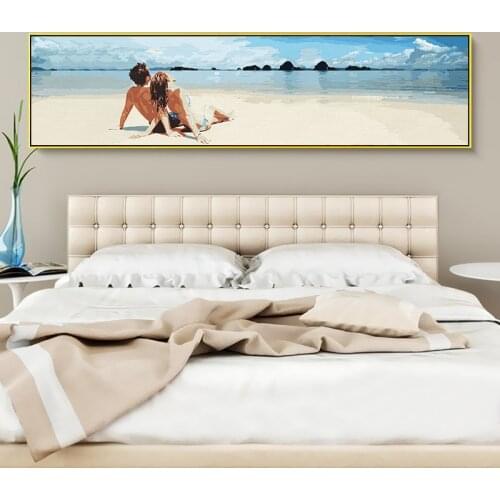 Large Size 45x180cm DIY Painting By Numbers Couple By The Sea Acrylic Canvas Oil Painting Paint By Numbers Wall Art Picture