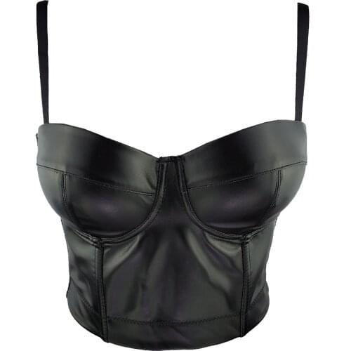 New Arrival 5 Colors Women Sexy PU Leather Black Red Tops Camisole Ladies Trendy High Street Adjustable Crop Tops