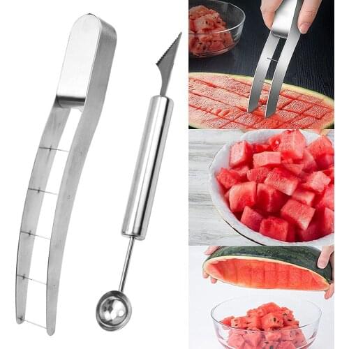 Stainless Steel Watermelon Slicer Cutter Knife, Fun Fruit Vegetable Salad Quickly Cut Tool with Melon Baller Scoop Extra