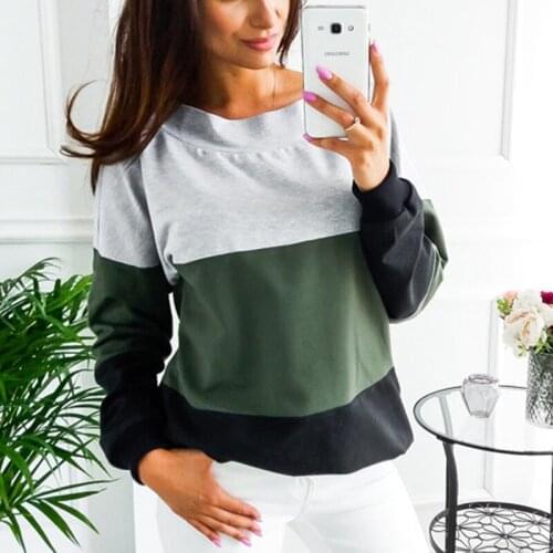 Autumn Female Pullovers Tops Stitching Contrast Color Women O-Neck Sweatshirts Back Lace-up Long Sleeve Tennis T-Shirt New