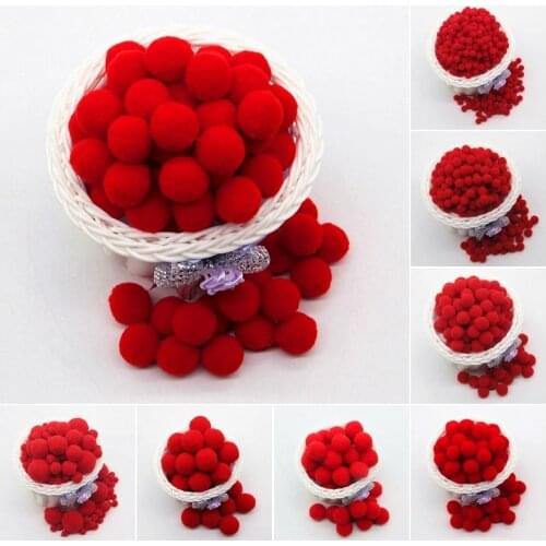 Red Pompom 8mm 10mm 15mm 20mm 30mm Pom Poms Ponpon Crafts Supplies DIY for Kids Toy Garment Sewing Home Wedding Decorations 20g